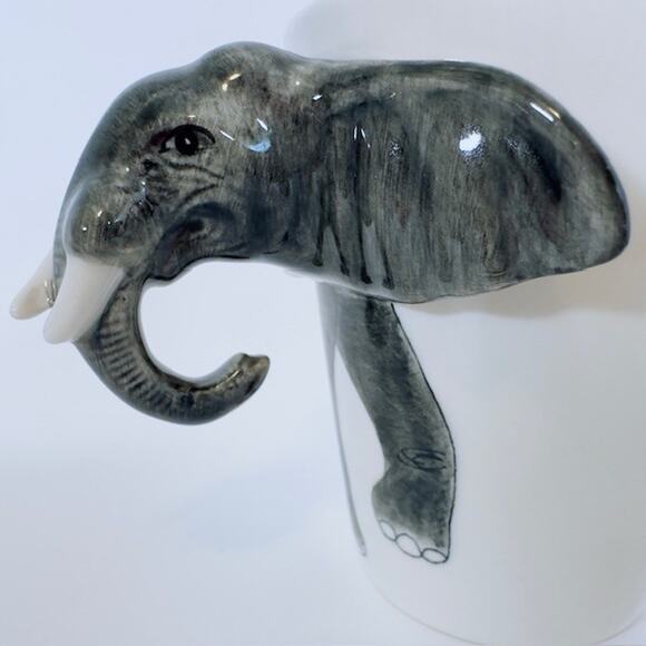 World Market 3D Elephant Trunk Tusks White Ceramic Handle Coffee Mug Cup 12 oz - Picture 8 of 14